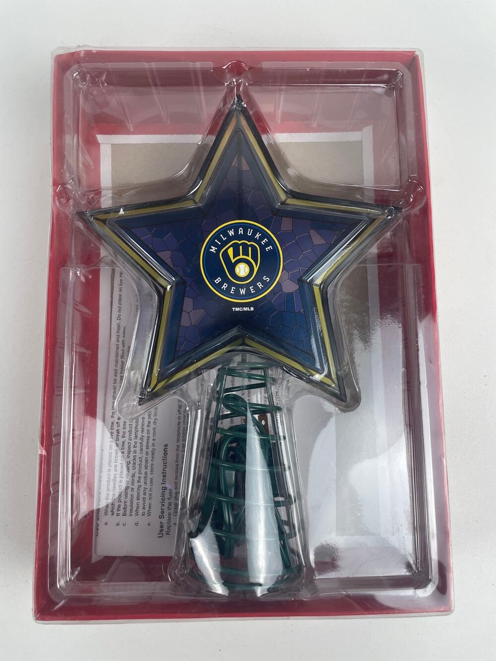 NIB Mosaic Tree Topper Stained Glass Milwaukee Brewers MLB Baseball 11.25”